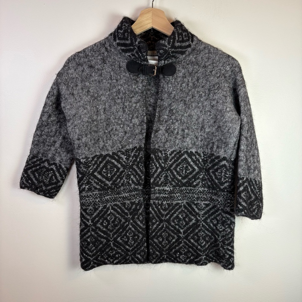 Chiaramente Women’s Black Grey Knit Cardigan Size Small, Wool Alpaca Blend,